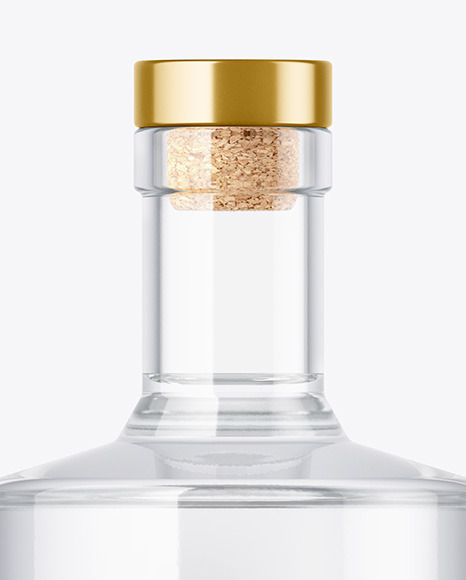 Clear Glass Vodka Bottle with Wooden Cap Mockup PSD #1