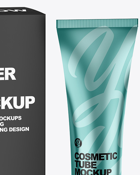 Download Metallic Cosmetic Tube W Box Mockup In Tube Mockups On Yellow Images Object Mockups