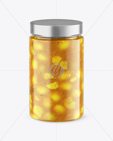 Сlear Glass Jar with Lupine Sauce Mockup Сlear Glass Jar with Lupine Sauce Mockup