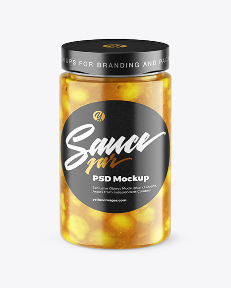 Сlear Glass Jar with Lupine Sauce Mockup
