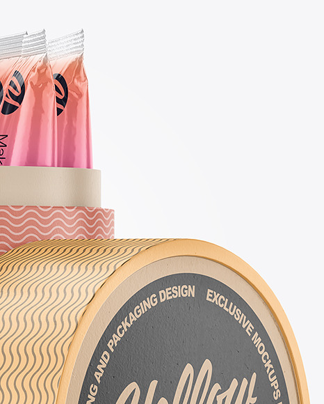 Opened Matte Paper Tube With Sachets Mockup PSD #1