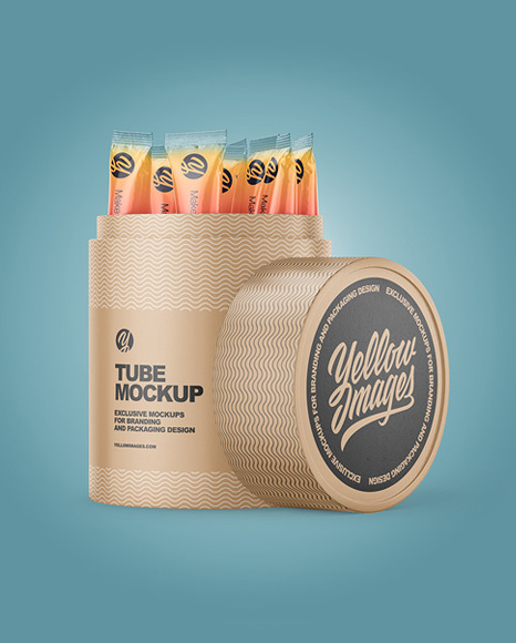 Download Opened Matte Paper Tube With Sachets Mockup In Tube Mockups On Yellow Images Object Mockups