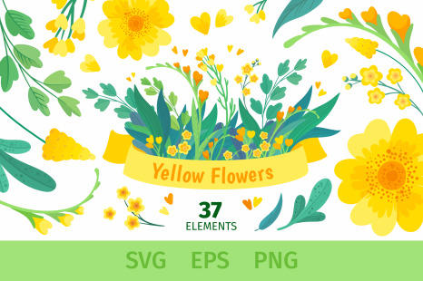 Yellow flowers clipart. Spring nature, flower bouquet svg, png, eps