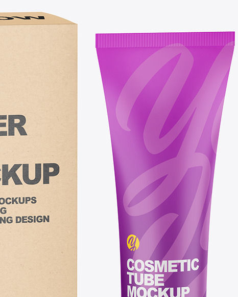 Download Matte Cosmetic Tube W Kraft Box Mockup In Tube Mockups On Yellow Images Object Mockups