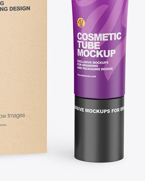 Download Matte Cosmetic Tube W Kraft Box Mockup In Tube Mockups On Yellow Images Object Mockups