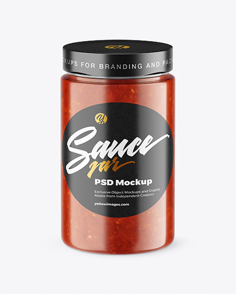 Сlear Glass Jar with Tomato Sauce Mockup
