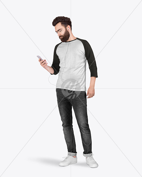 Free Man in Raglan 3/4 Sleeves Shirt Mockup