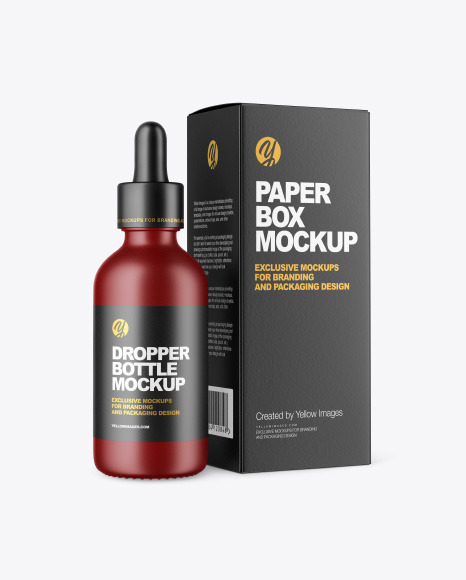 Matte Dropper Bottle with Paper Box Mockup