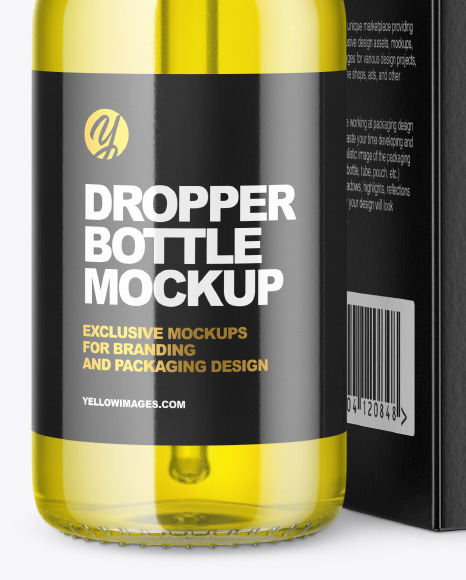 Glass Dropper Oil Bottle with Paper Box Mockup PSD #6