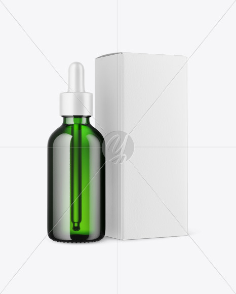 Download Green Glass Dropper Bottle With Paper Box Mockup In Box Mockups On Yellow Images Object Mockups