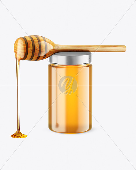 New Free Mockups – Clear Glass Honey Jar with Wooden Dipper Mockup – Download Now