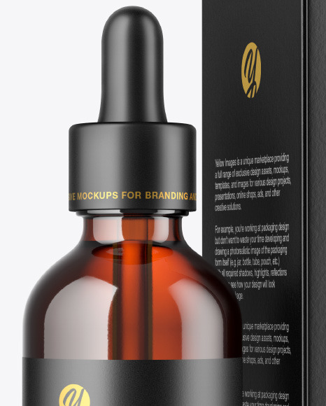 Amber Dropper Oil Bottle with Paper Box Mockup PSD #1