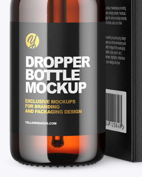 Amber Dropper Oil Bottle with Paper Box Mockup PSD #6