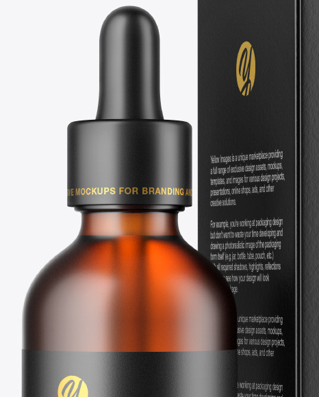 Frosted Amber Dropper Oil Bottle with Paper Box Mockup PSD #1