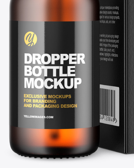 Frosted Amber Dropper Oil Bottle with Paper Box Mockup PSD #6