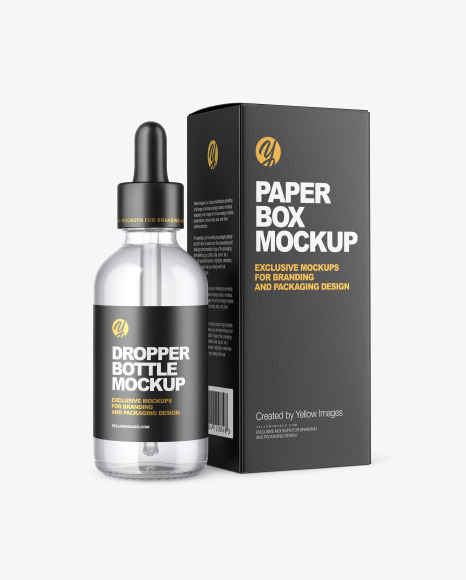 Clear Glass Dropper Bottle with Paper Box Mockup PSD #2