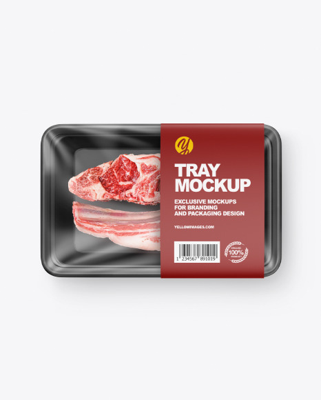 Plastic Tray w  Raw Lamb Chops Mockup PSD #2
