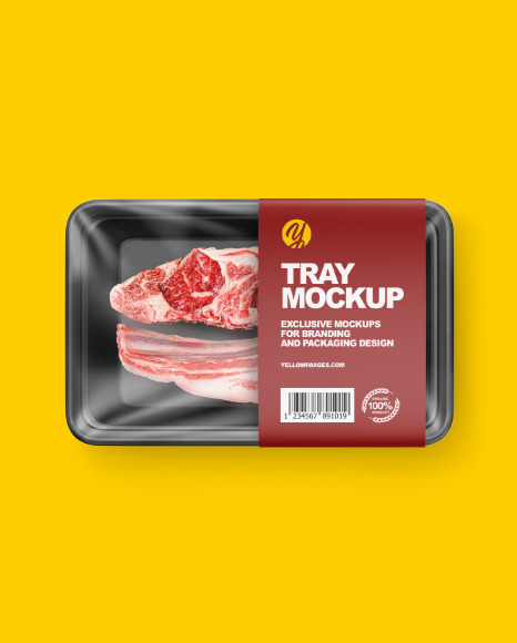 Plastic Tray w  Raw Lamb Chops Mockup PSD #1