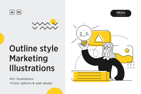 Business Marketing Illustrations in outline style.