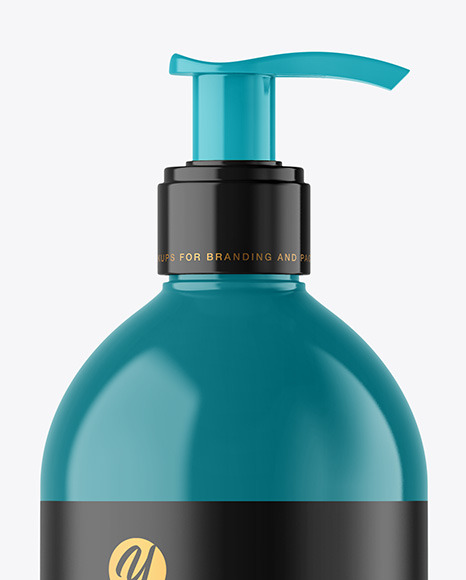 500ml Glossy Cosmetic Bottle with Pump Mockup PSD #4