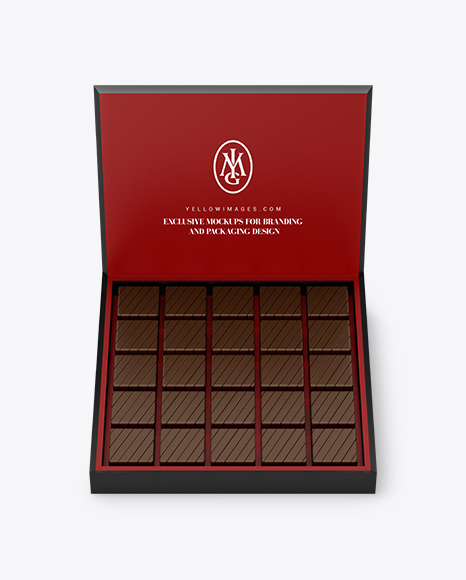 Download Box Of Chocolate Sweets Mockup In Box Mockups On Yellow Images Object Mockups