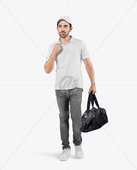 Free Man w/ Bag in Polo Shirt Mockup