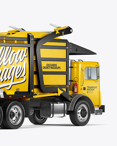Garbage Truck Mockup - Back Half Side View