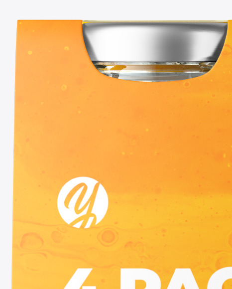 4 Bottles w  Orange Juice Pack Paper Carrier Mockup PSD #1