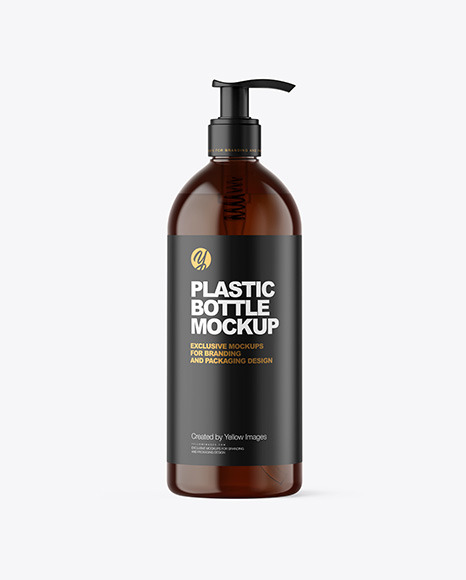 500ml Amber Cosmetic Bottle with Pump Mockup PSD #2