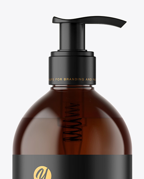 500ml Amber Cosmetic Bottle with Pump Mockup PSD #3