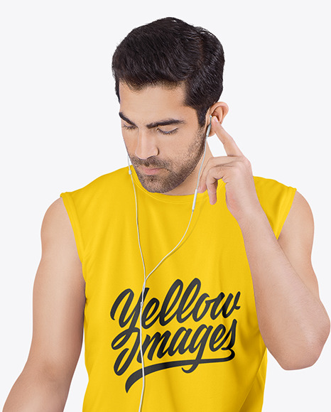 Download Man In Sleeveless Shirt Mockup In Apparel Mockups On Yellow Images Object Mockups