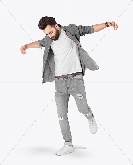 Download Man In T Shirt Denim Shirt Mockup In Apparel Mockups On Yellow Images Object Mockups