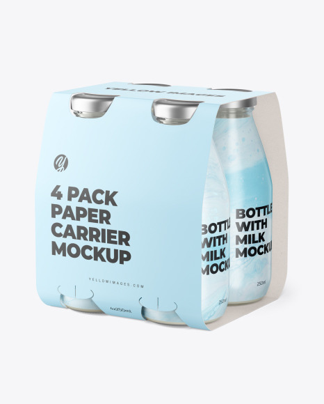 4 Bottles w  Milk Pack Paper Carrier Mockup PSD #7
