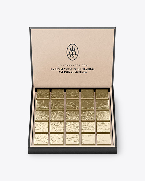 Download Kraft Paper Box Of Chocolate Sweets Mockup In Box Mockups On Yellow Images Object Mockups