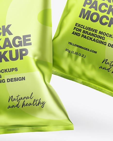 Download Two Matte Metallic Snack Packages Mockup In Bag Sack Mockups On Yellow Images Object Mockups