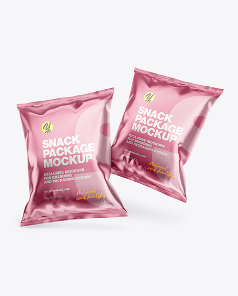 Two Glossy Metallic Snack Packages Mockup PSD #2