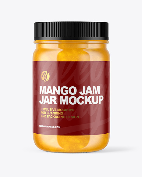 Clear Glass Jar with Mango jam Mockup