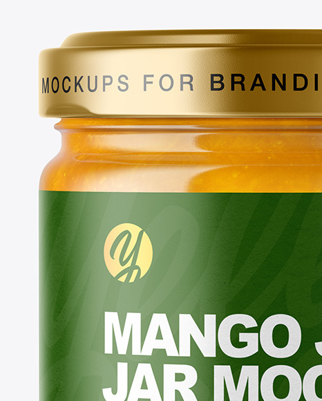 Clear Glass Jar with Mango jam Mockup PSD #1