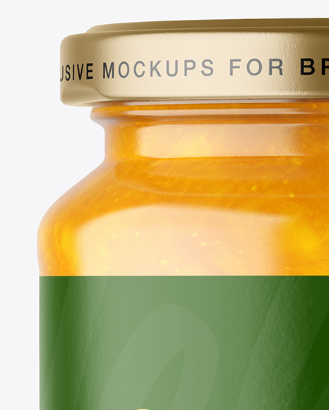 Clear Glass Jar with Mango jam Mockup PSD #1