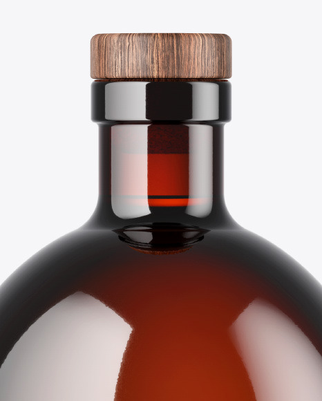 Dark Amber Glass Bottle with Wooden Cap Mockup PSD #6