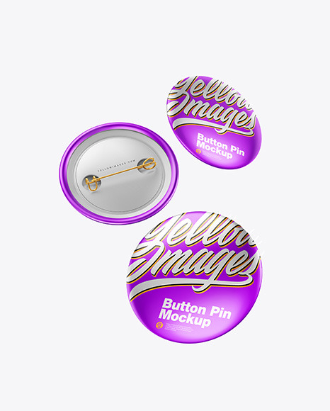 Three Metallic Button Pins Mockup PSD #2