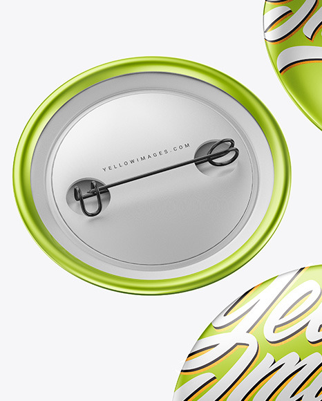 Three Metallic Button Pins Mockup PSD #6