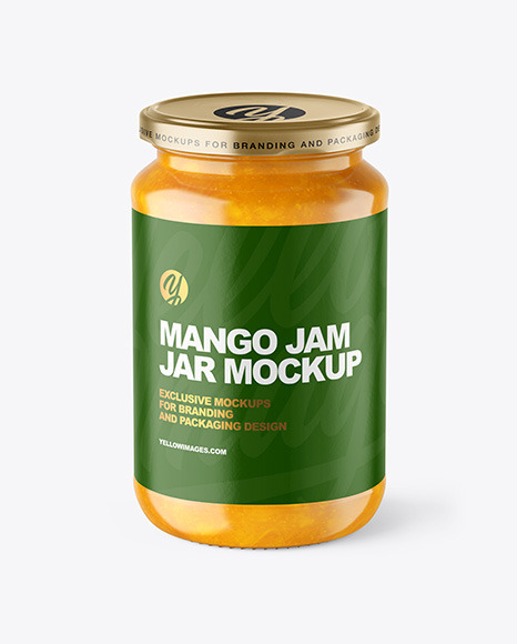 Clear Glass Jar with Mango jam Mockup