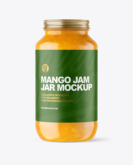 Clear Glass Jar with Mango jam Mockup