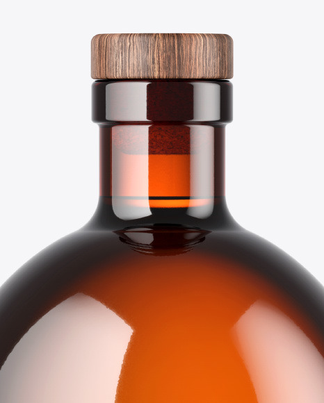 Amber Glass Bottle with Wooden Cap Mockup PSD #6