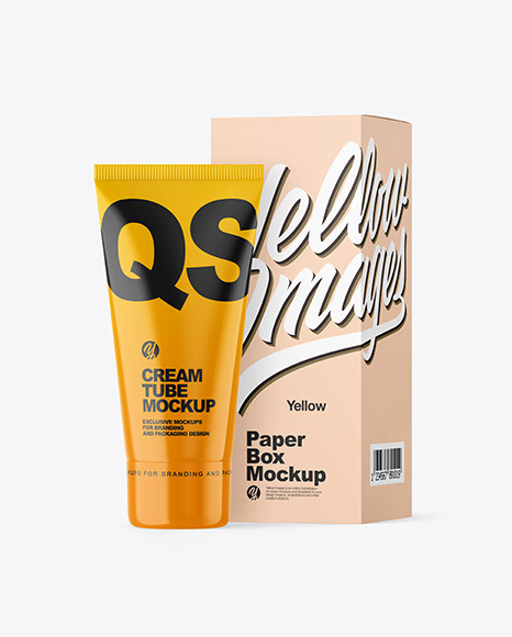 Glossy Cosmetic Tube with Box Mockup