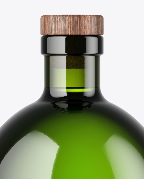 Green Glass Bottle with Wooden Cap Mockup PSD #6