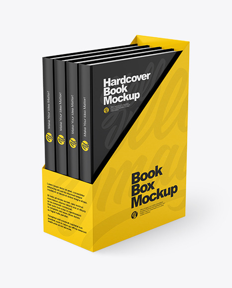 Download Set Of Books In A Box Mockup In Stationery Mockups On Yellow Images Object Mockups