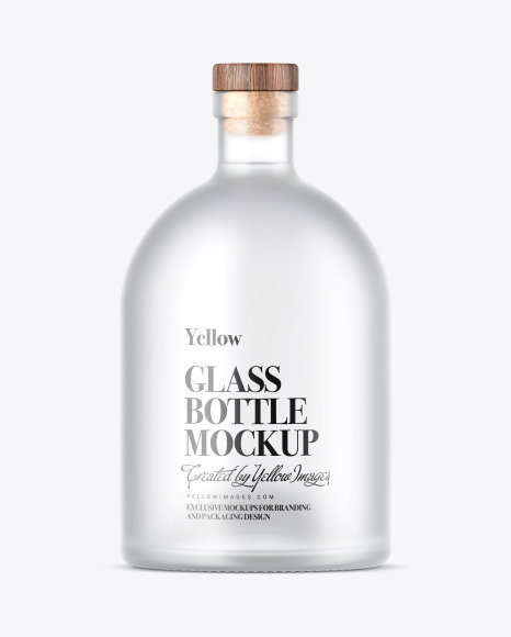 Frosted Glass Vodka Bottle with Wooden Cap Mockup PSD #2