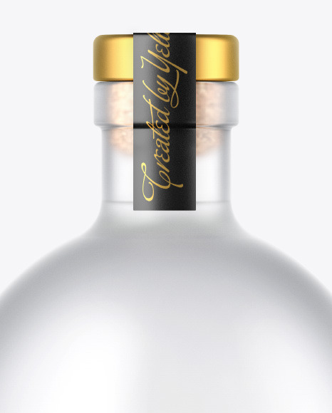 Frosted Glass Vodka Bottle with Wooden Cap Mockup PSD #1